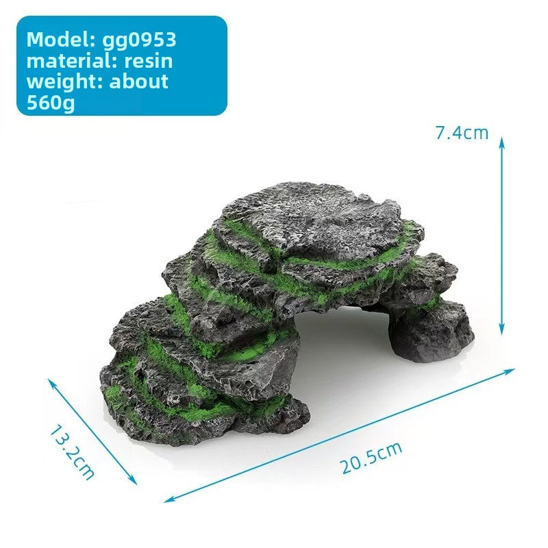 Resin rock turtle basking platform and reptile hide in Style BG0953