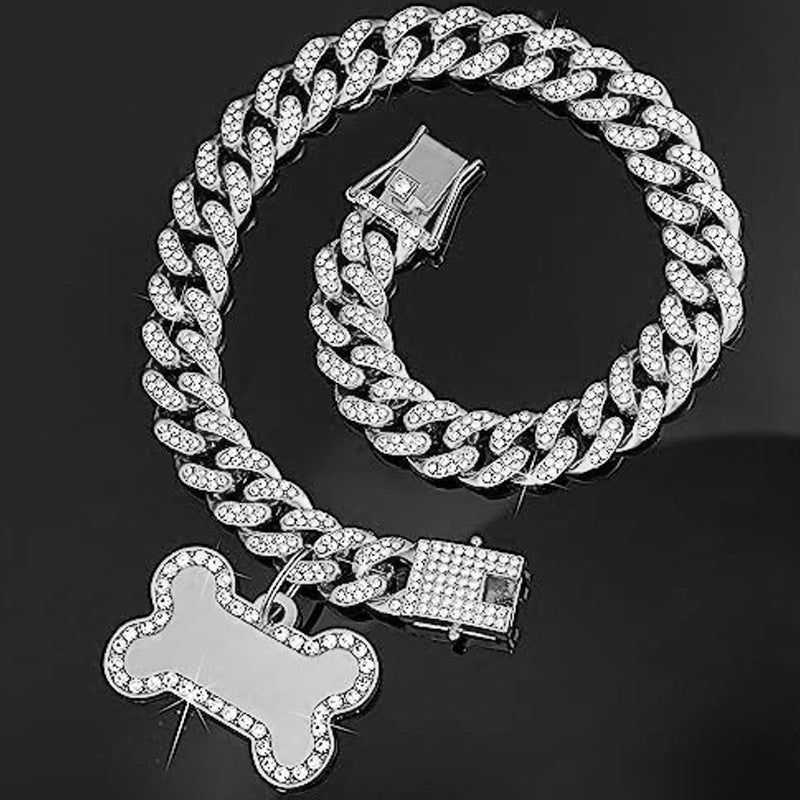 Cuban link dog chain collar with sparkly stones, product image 20