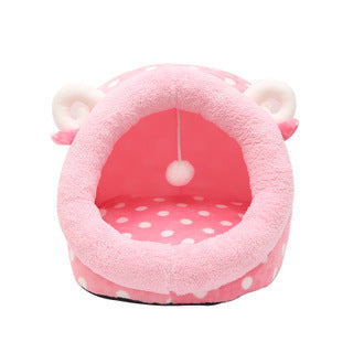 Semi-enclosed washable cat bed with cute animal print design, photo 27