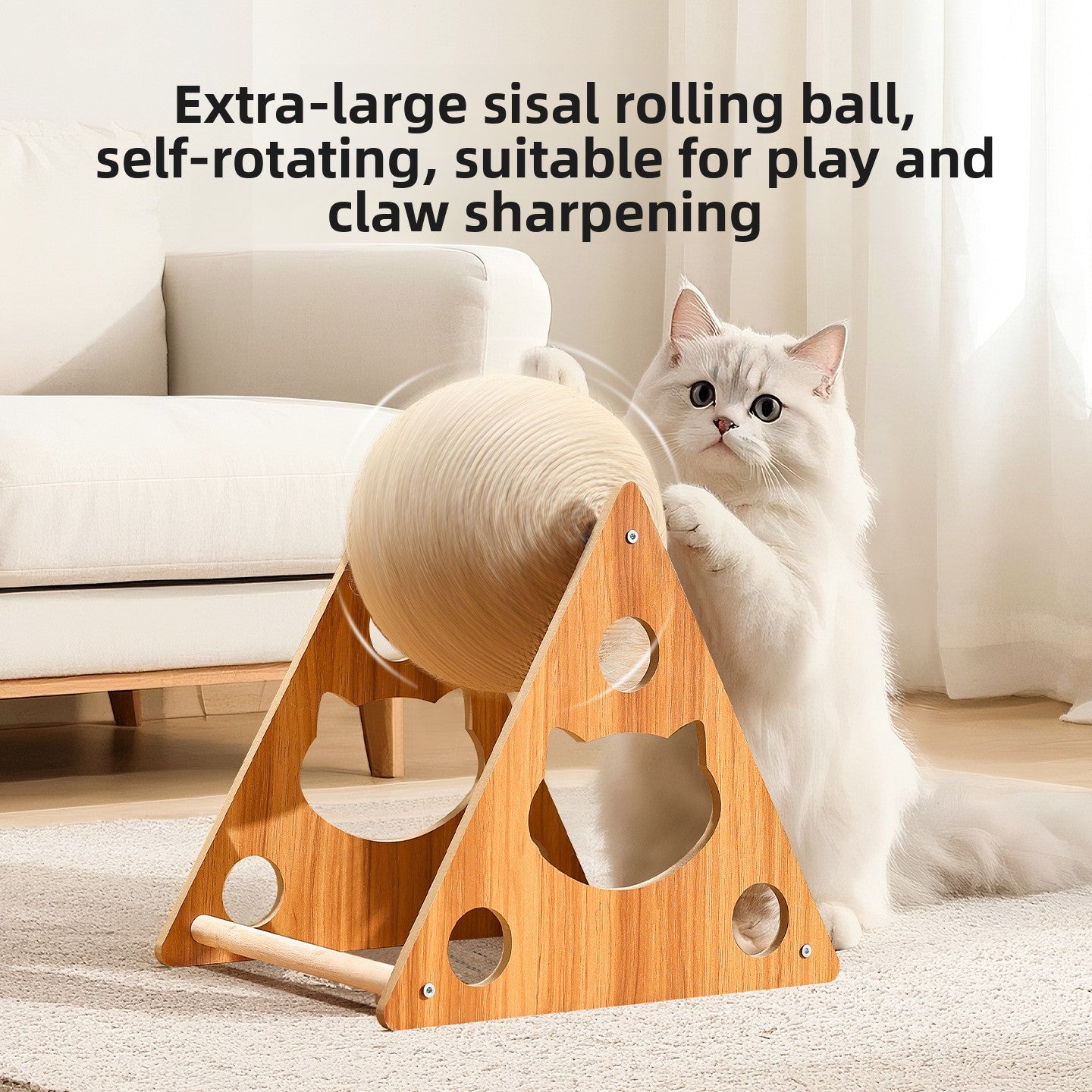 Sisal cat scratching ball on a wooden stand, photo 1 of 7
