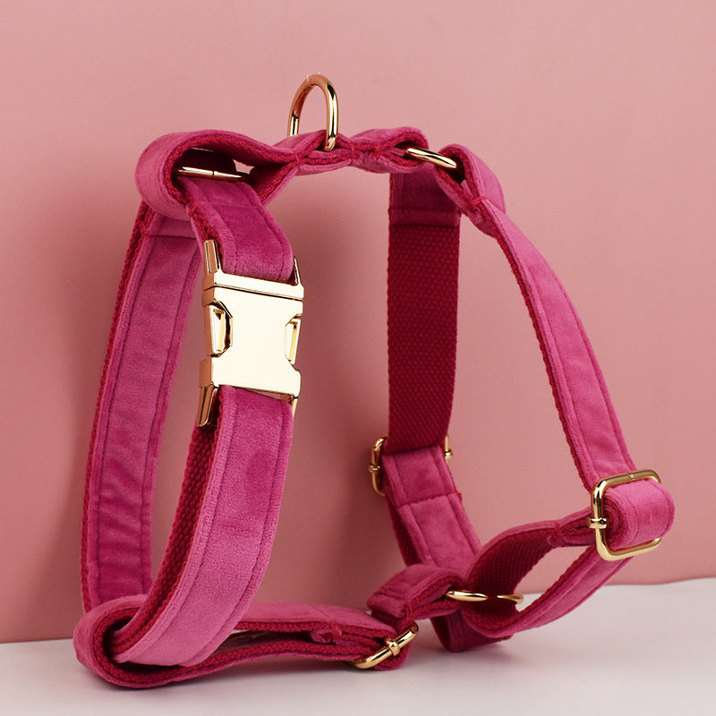 Rose red velvet dog collar and lead, 5 sizes available