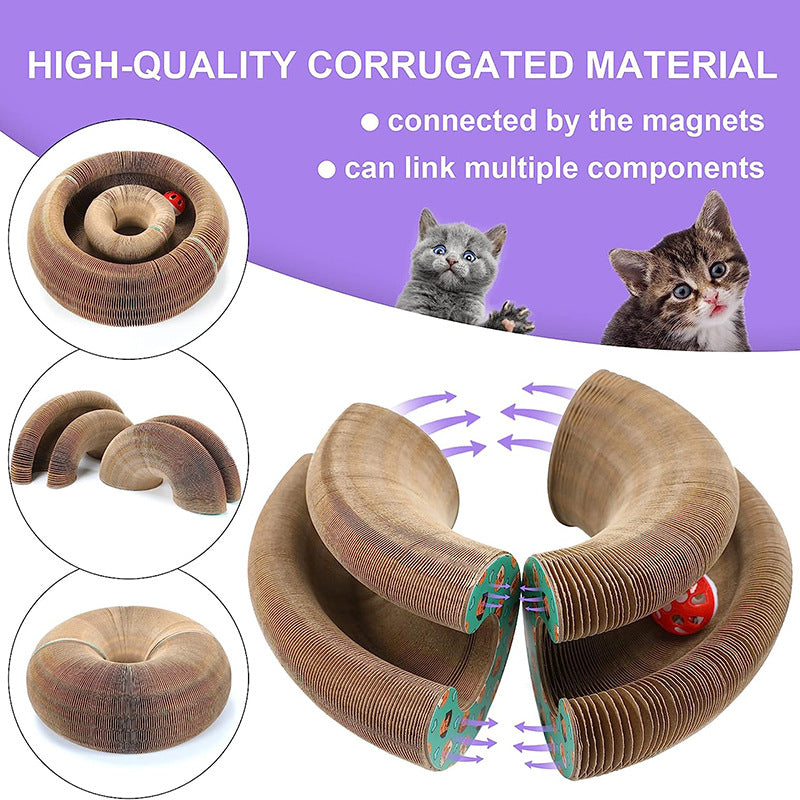 Foldable honeycomb cat scratcher toy with bell ball