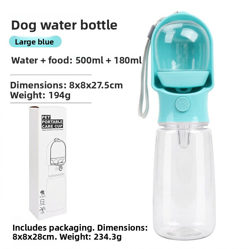 Portable pet drinking and feeding bottle in Pink 320ml, top view