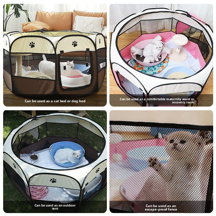 Foldable mesh pet playpen tent, close-up detail view