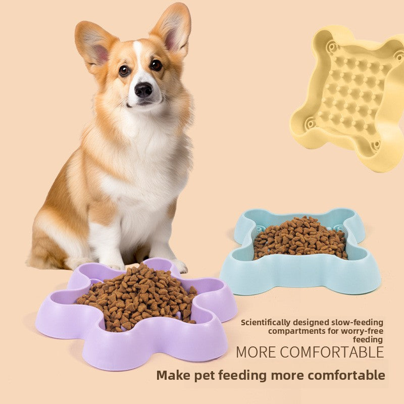 Pet Slow Feeder Bowl with Non-Slip Base in Square or Hexagonal Plum Blossom Shapes