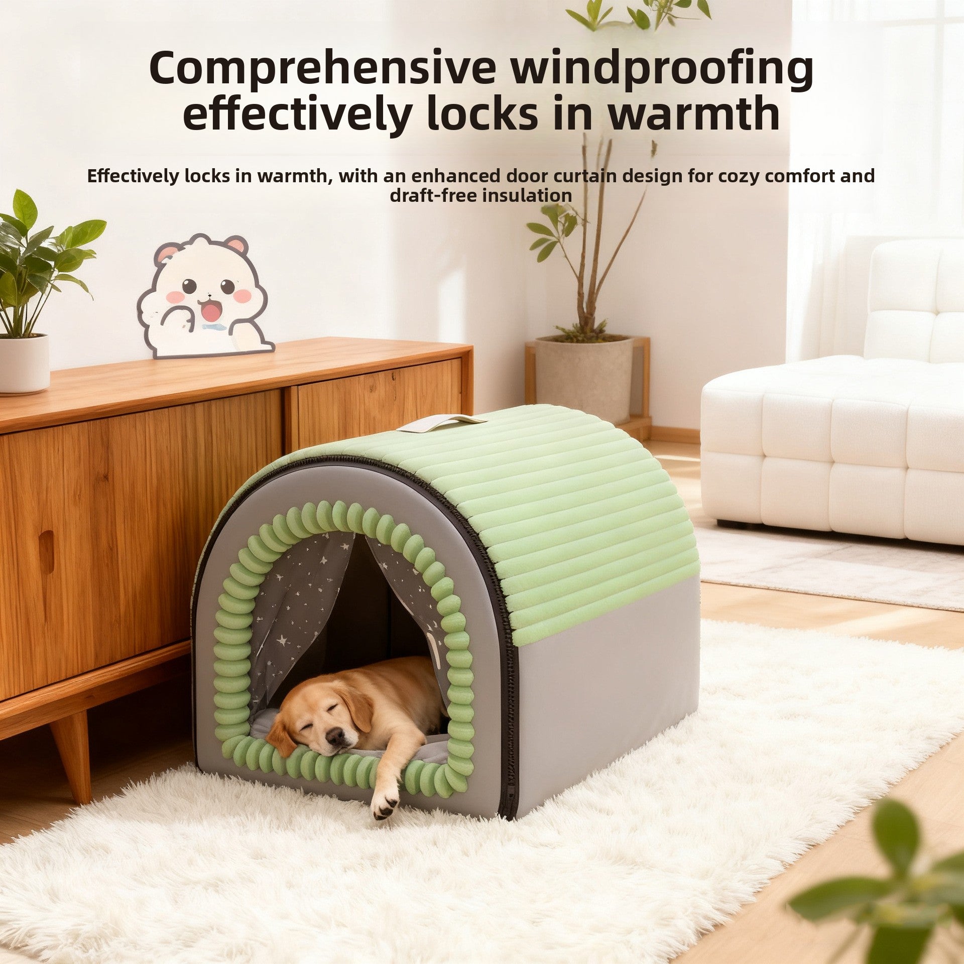 Enclosed pet bed with removable cover, alternative angle view