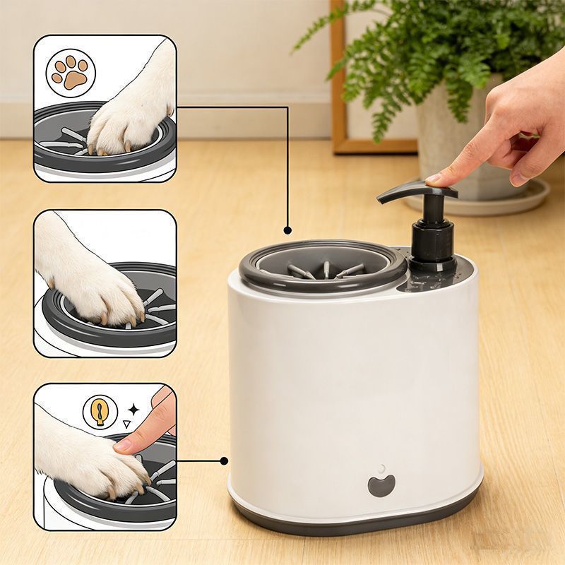 Automatic Dog Paw Cleaner with Foam Dispenser, Two-Speed Washer