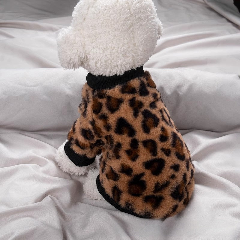 Leopard print sweatshirt for small dogs and cats in Leopard Print, close-up detail