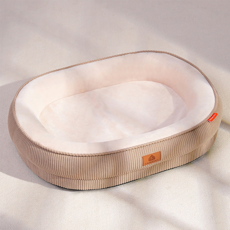 Green oval corduroy pet bed with non-slip base, photo 10