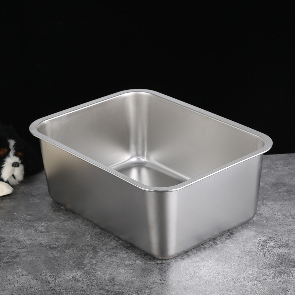 Stainless Steel Open Cat Litter Tray with Anti-Tip Design
