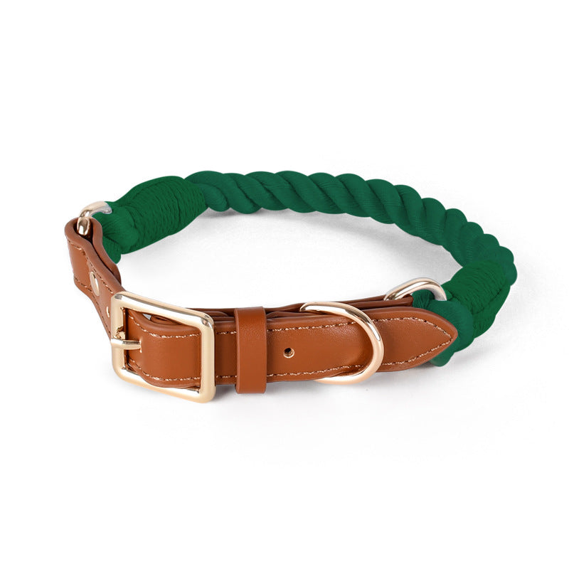 Soft cotton rope dog leads in green, red and grey