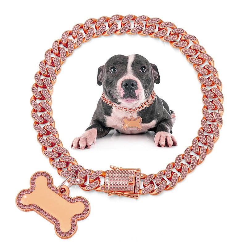 Cuban link dog chain collar with sparkly stones, product image 26