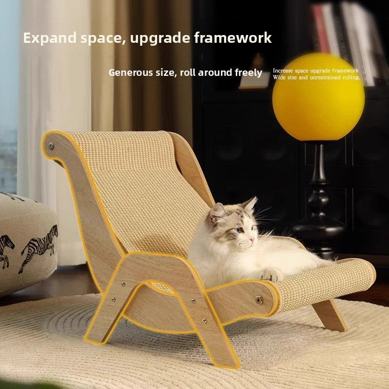 Wooden cat lounge chair with sisal scratching pad, view 1