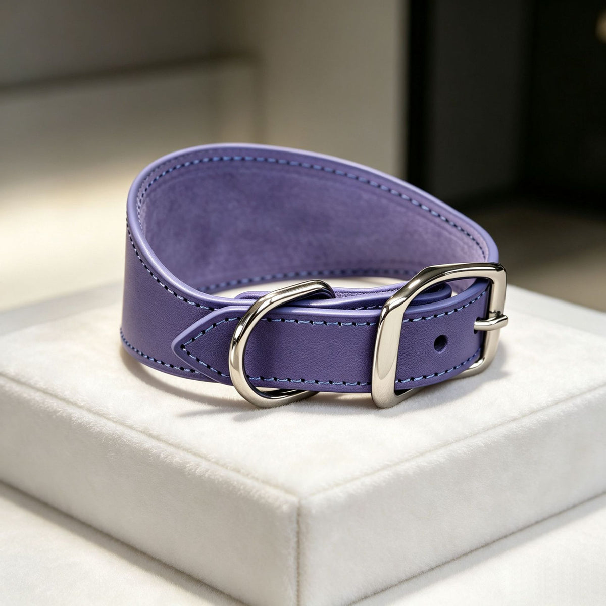 Wide leather collar for small dogs in a rich colour, product image 2