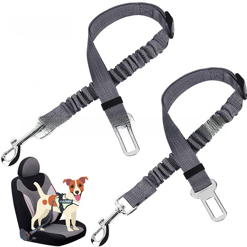 Elastic dog car seat belt lead with reflective strip in red
