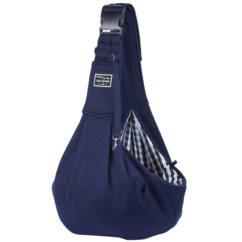 Foldable grey pet shoulder carrier bag with a small dog inside, view 9