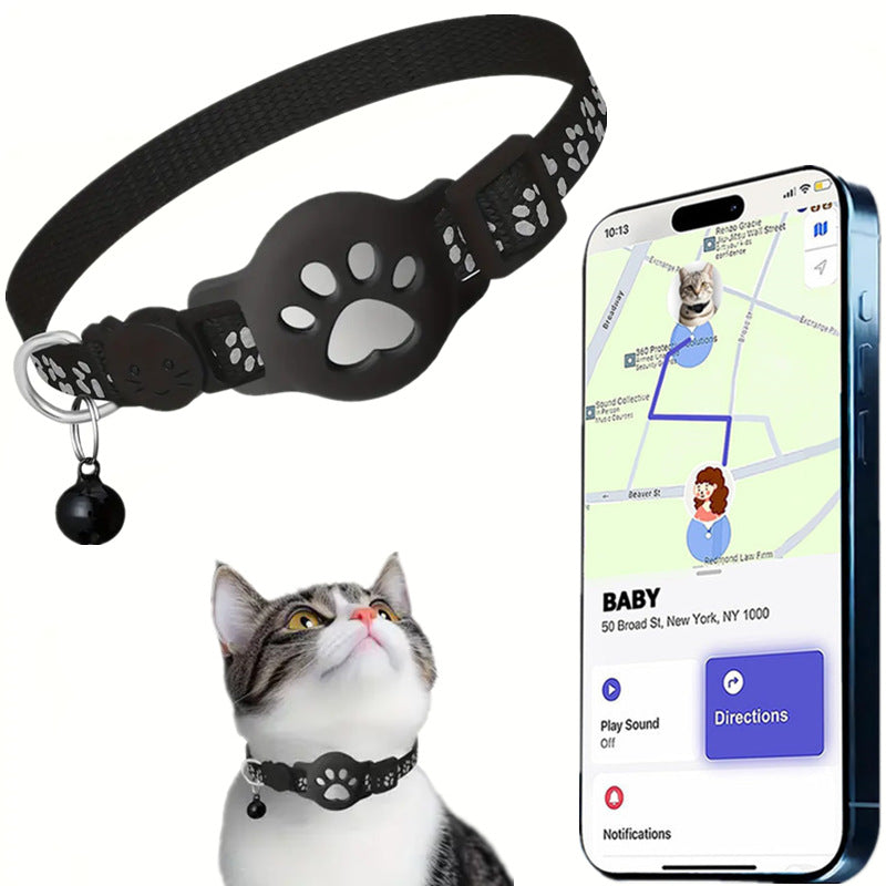 Breakaway cat collar with Bluetooth locator tag in silicone holder, product image 1