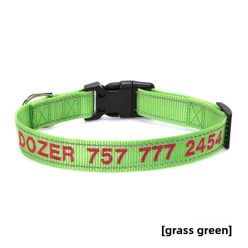 Reflective nylon dog collar in Forest Green, close-up detail