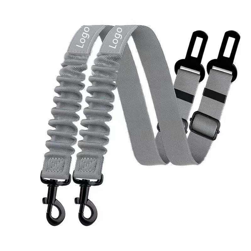 Colourful nylon car restraint leads for dogs shown in nine colours