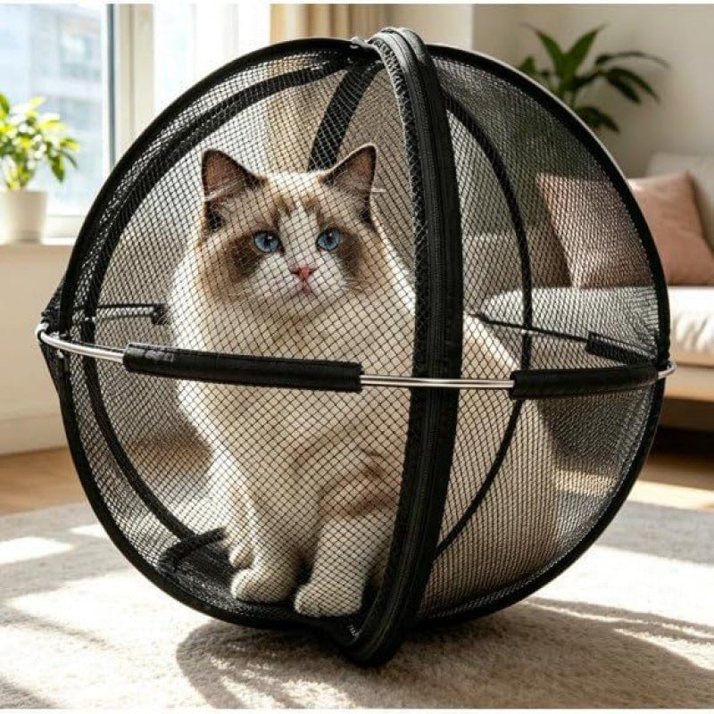 Blue portable cat tent ball with zip closure