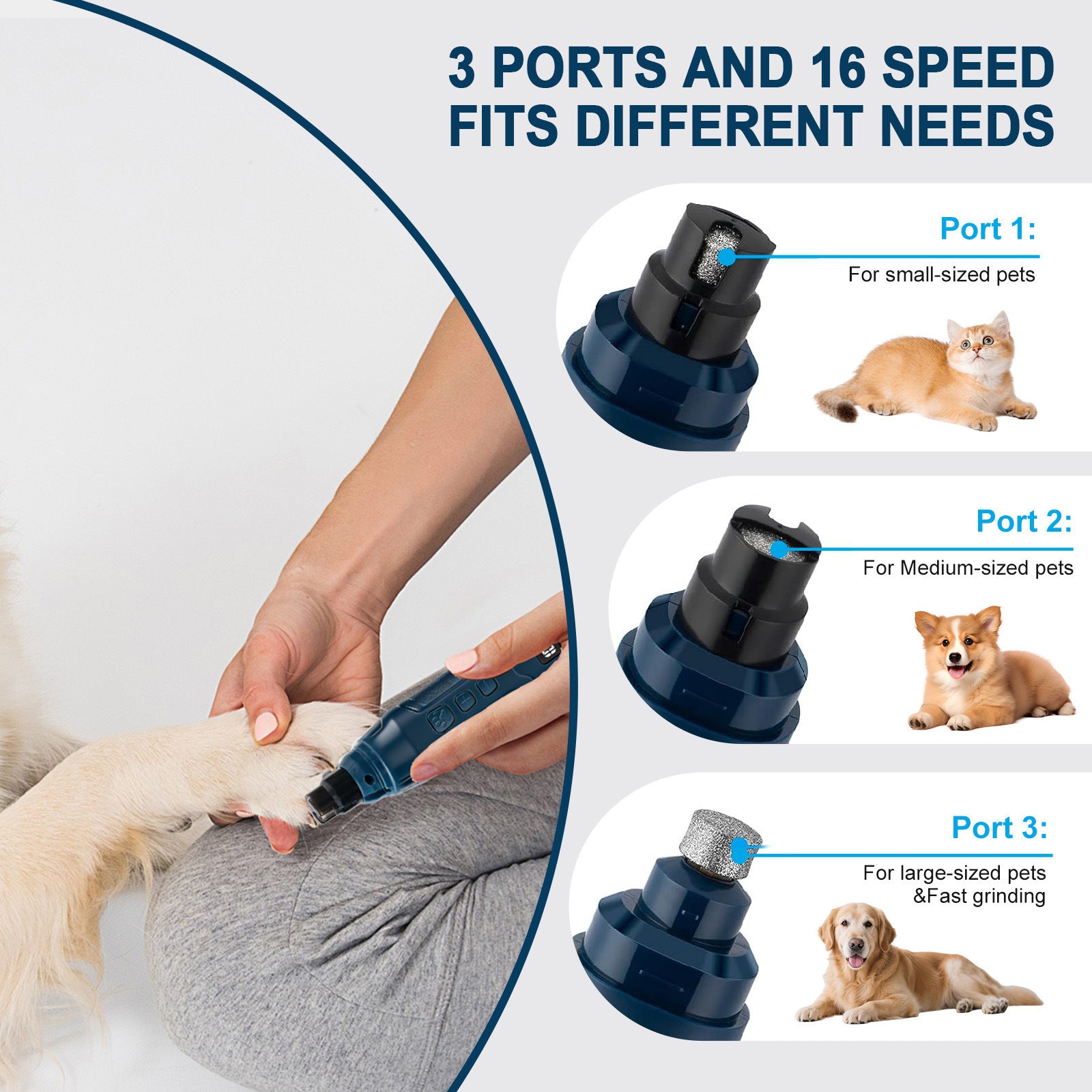 USB-C Dog Nail Grinder with 3 Grinding Heads and 300 Minute Runtime