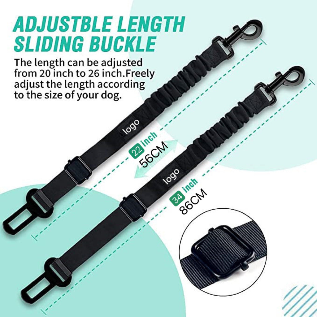 Colourful nylon car restraint leads for dogs shown in nine colours