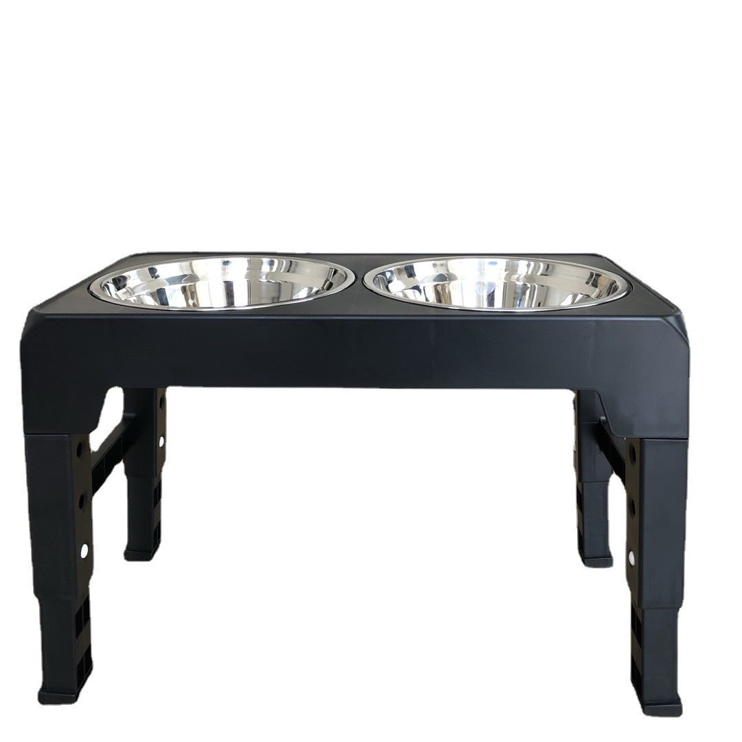 Adjustable Height Stainless Steel Double Dog Bowl in Black with Stable Base for Large Dogs