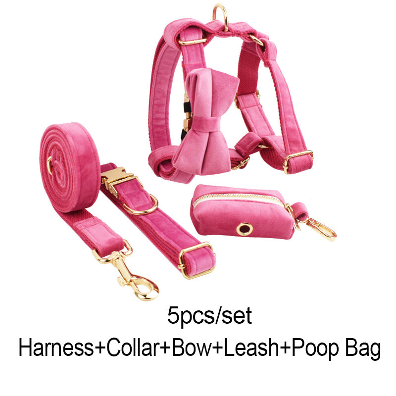 Rose red velvet dog collar and lead, ideal for everyday use