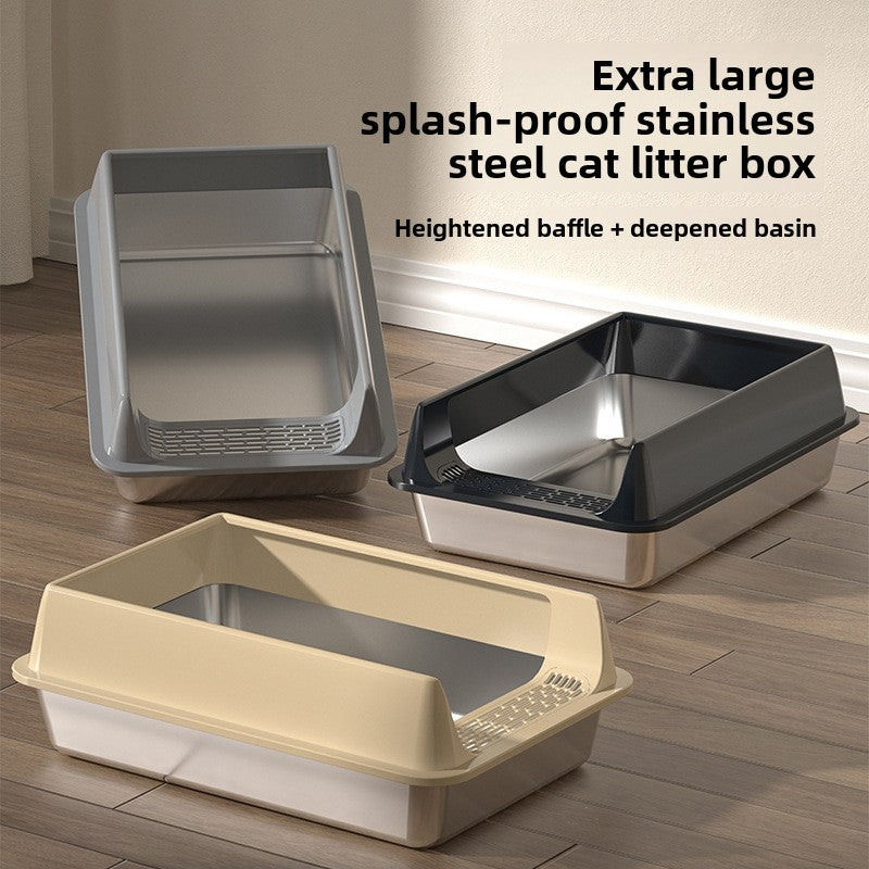 Stainless Steel Top Entry Cat Litter Box with Lid, Semi-Enclosed