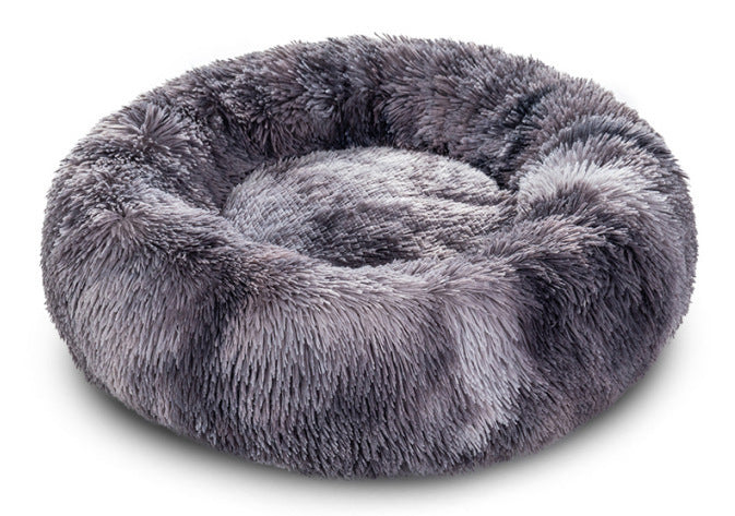 Round long plush nest bed for cats and dogs in Tie-Dye Dark Grey