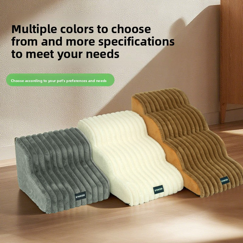 Removable washable sponge pet stairs in white fabric