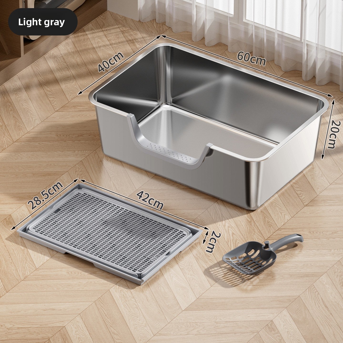 Stainless Steel Cat Litter Box, Front or Side Opening Anti-Splash