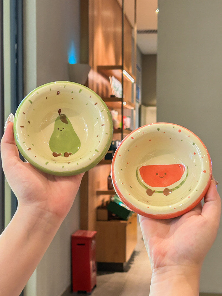 Fruit shaped ceramic pet bowls including banana and watermelon, view 3