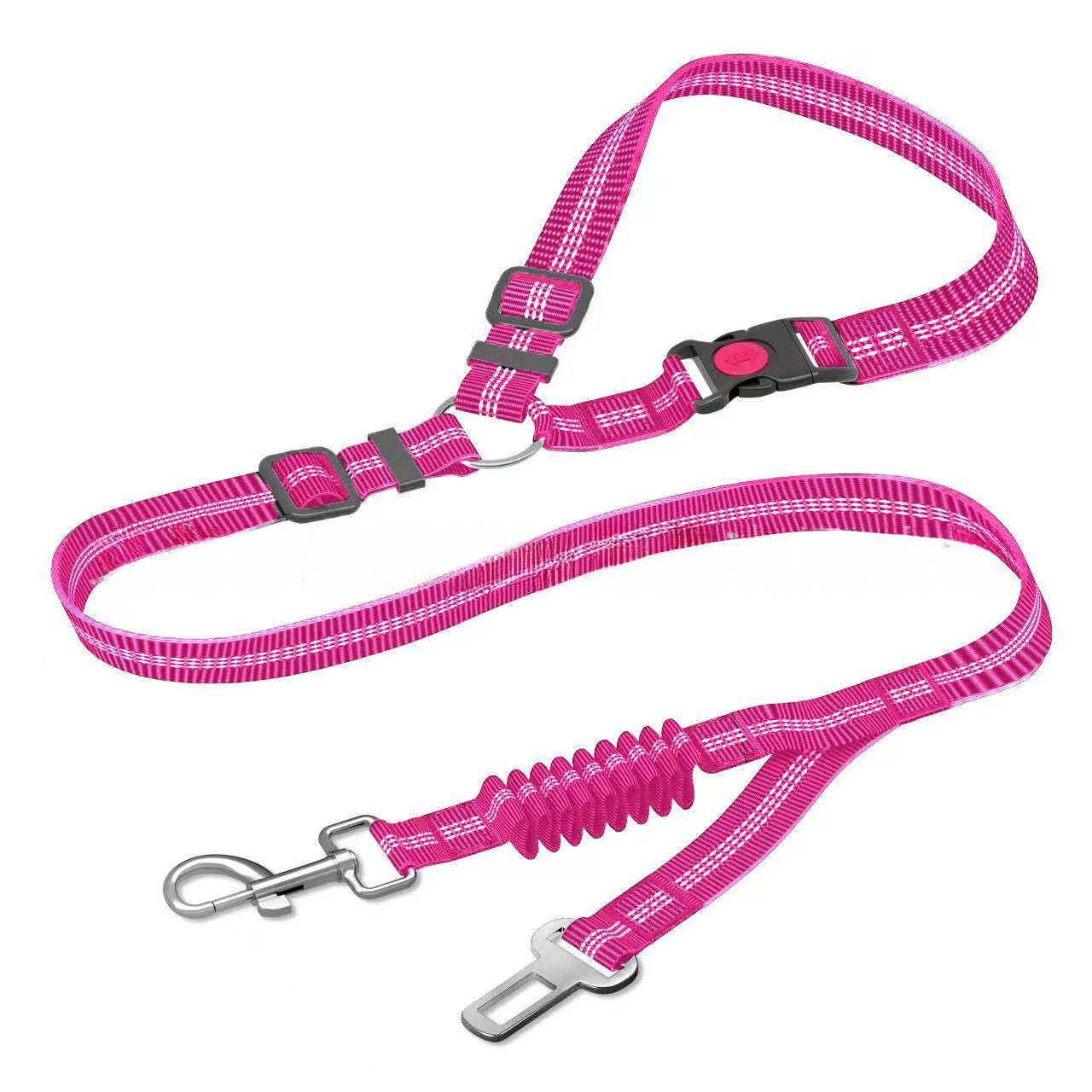 Elastic pet car seat belt lead in black with buffer section