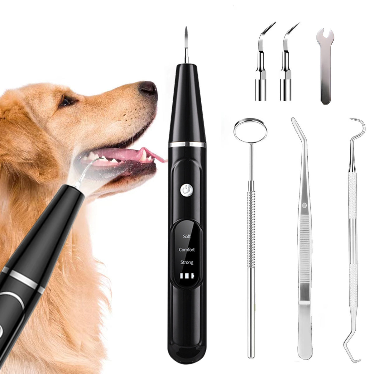 Ultrasonic Pet Tooth Cleaner for Dogs and Cats, USB Rechargeable Home Dental Care Kit