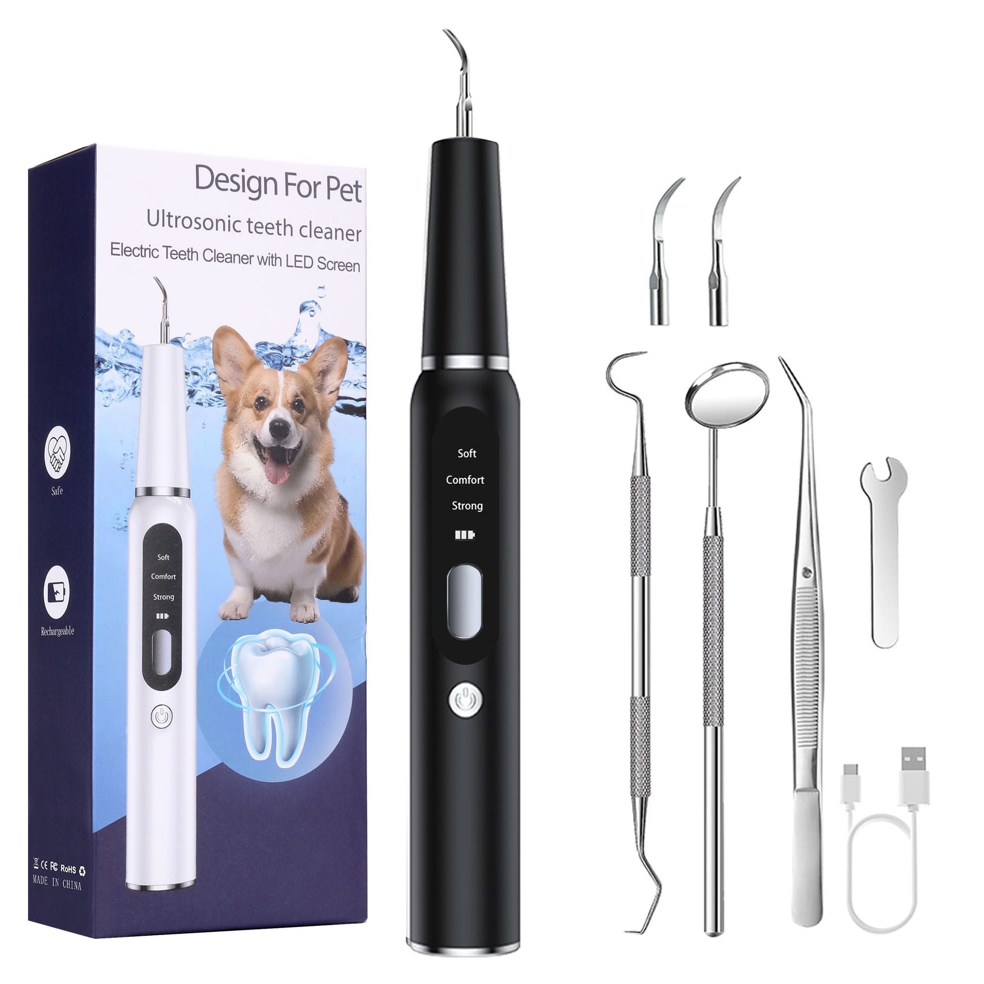 Ultrasonic Pet Tooth Cleaner for Dogs and Cats, USB Rechargeable Home Dental Care Kit