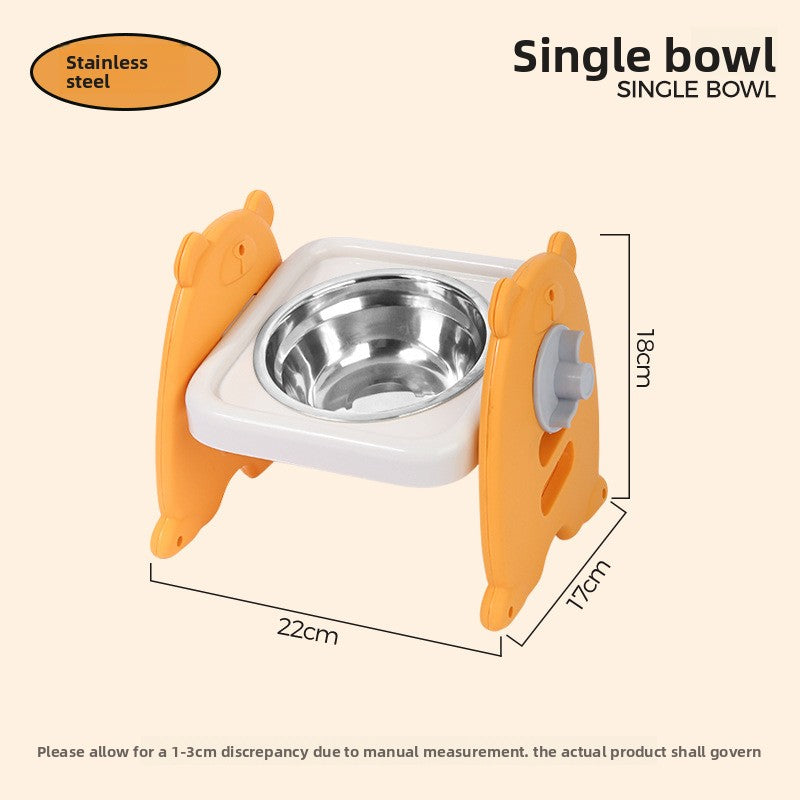 Adjustable Height Stainless Steel Raised Pet Bowl with Non-Slip Base in Single or Double