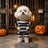 Small dog wearing a funny striped prisoner costume