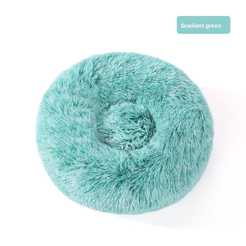 Plush round padded dog and cat bed in Gradient Green