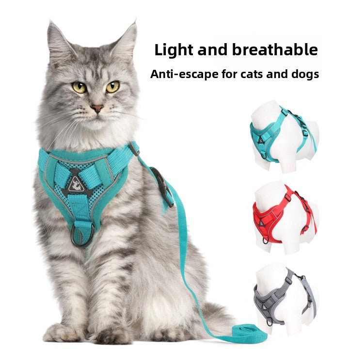 Breathable mesh vest harness for dogs and cats in 10 colour options