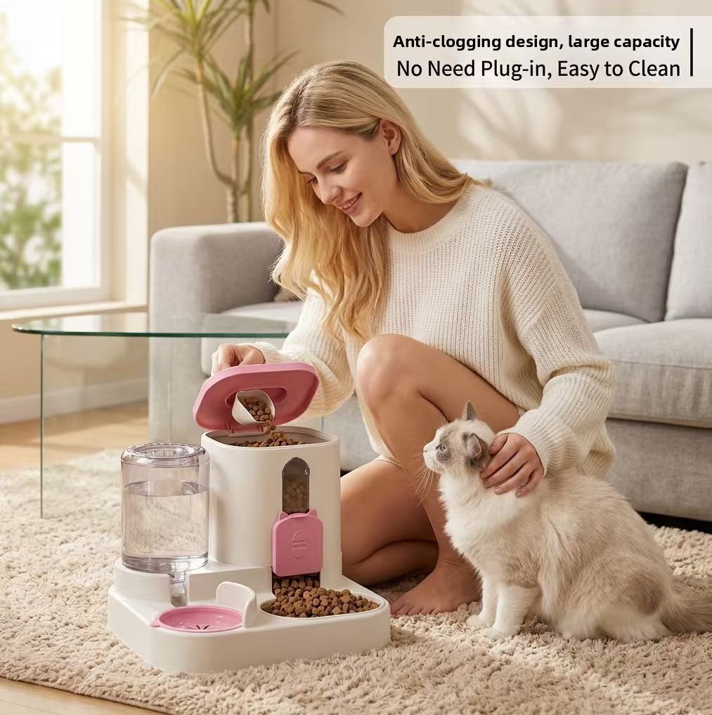 Large Capacity Pet Feeder and Water Dispenser with Anti-Blockage and Detachable Design