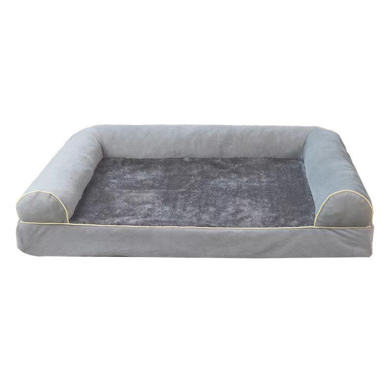 Cat lying on a light grey square sponge pet bed