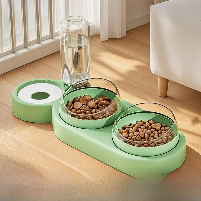 Anti-Knock Double Bowl Cat Food and Water Dish in Durable PP and PC Material