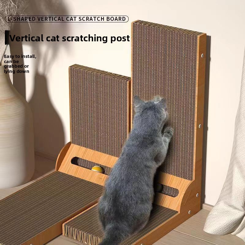 L-shaped corrugated cardboard cat scratcher with free catnip pack