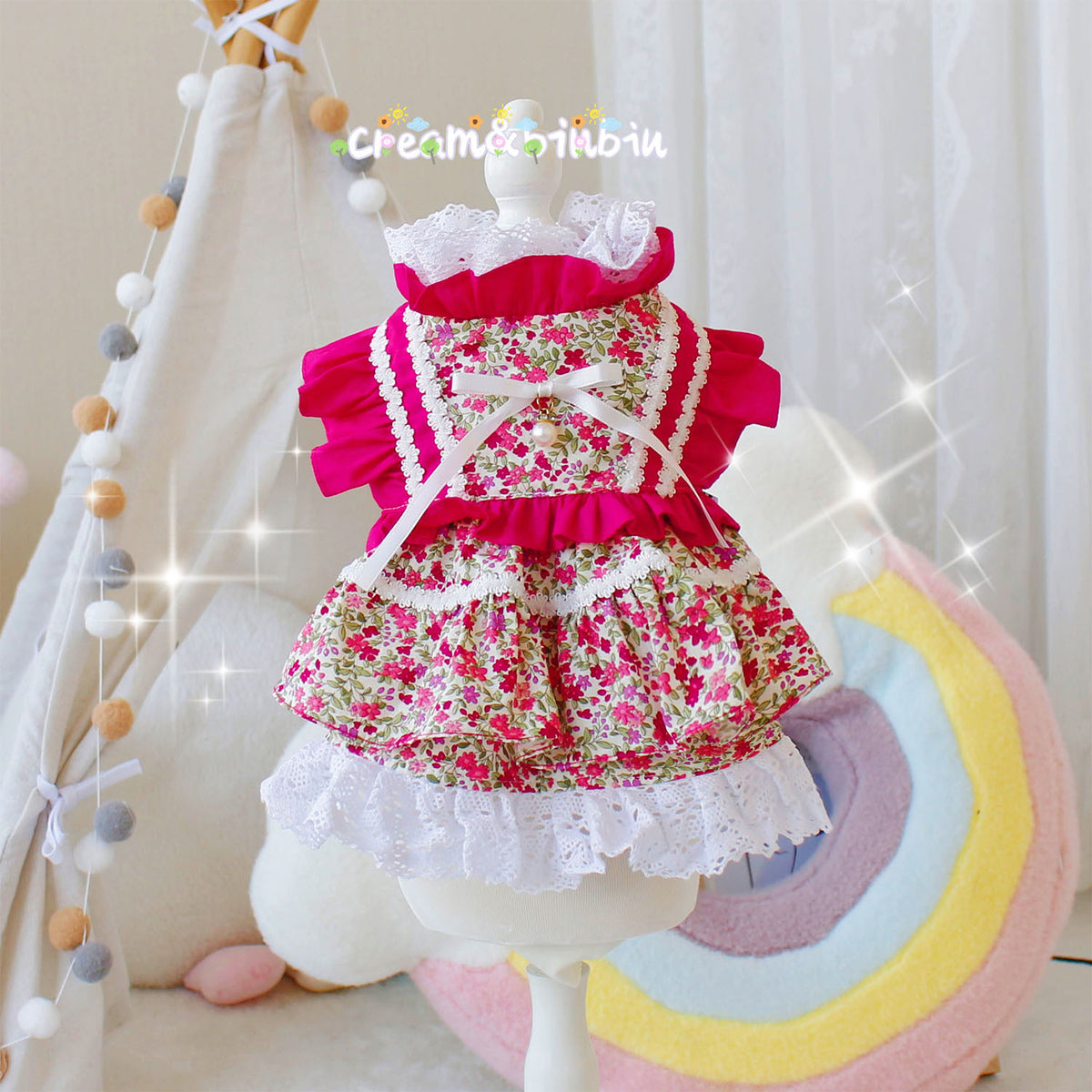 Floral lace cotton dress for tiny dogs, available in 2 colours, image 10