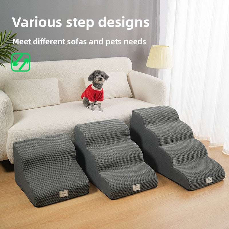 Washable anti-slip foam pet stairs in khaki fabric
