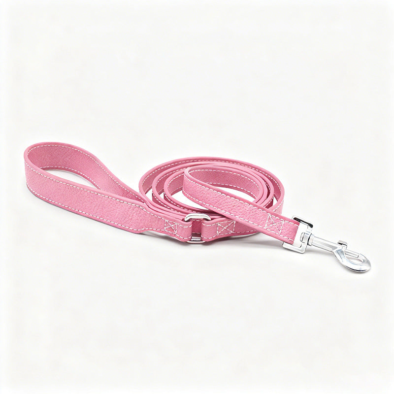 Matching dog collar, lead and poo bag holder in black and pink
