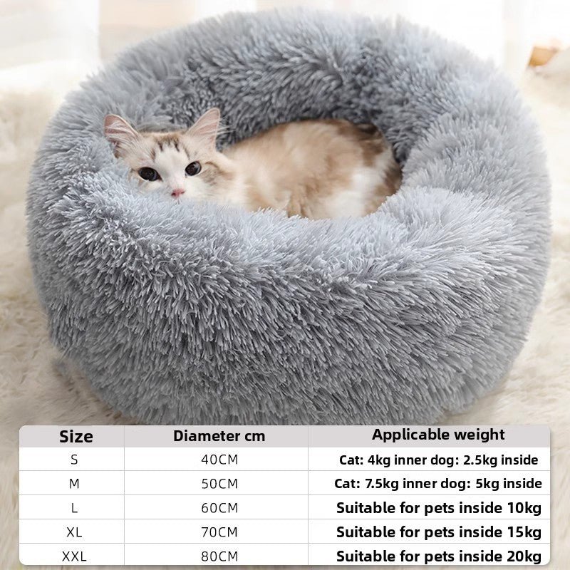 Grey thick velvet donut cat bed with plush padding, photo 7