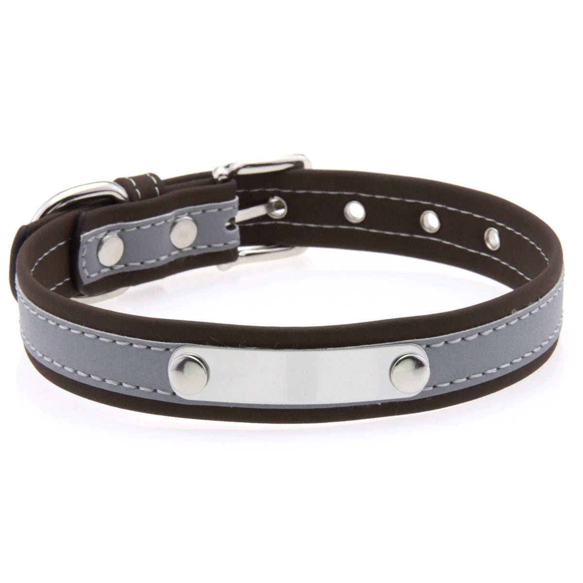 Reflective pet collar with steel name tag, ideal for everyday use