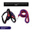 Dog harness and lead set shown in pink, purple and black